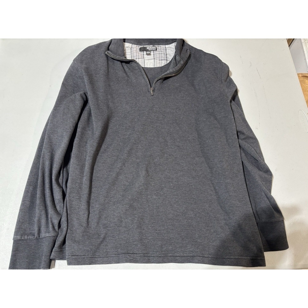 Murano Men's‎ Long-Sleeve Sweater 1/4 Zip L Gray Striped